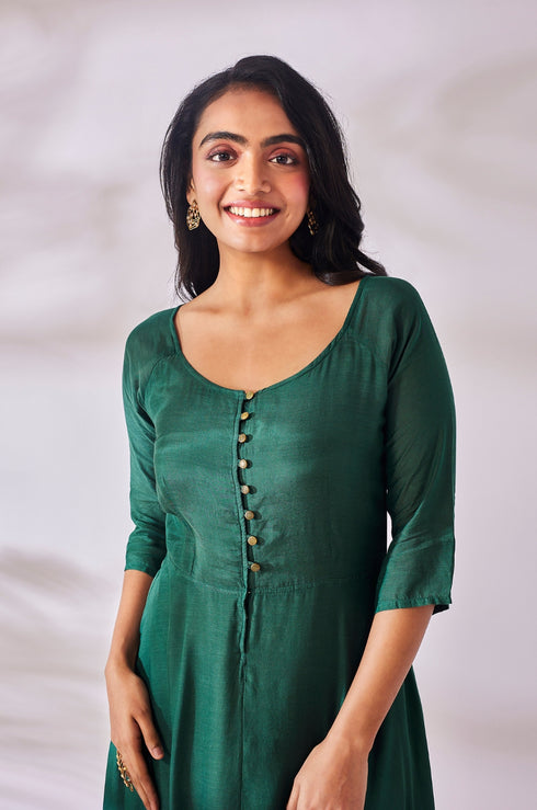 Green and Indigo Fit & Flare Dress